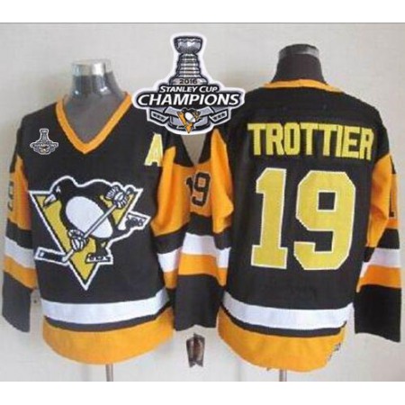 Penguins #19 Bryan Trottier Black CCM Throwback 2016 Stanley Cup Champions Stitched NHL Jersey