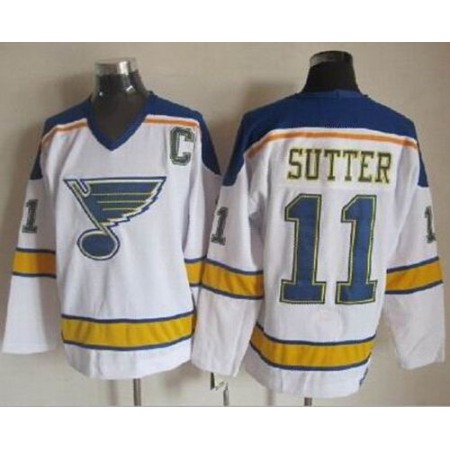 Blues #11 Brian Sutter White/Yellow CCM Throwback Stitched NHL Jersey