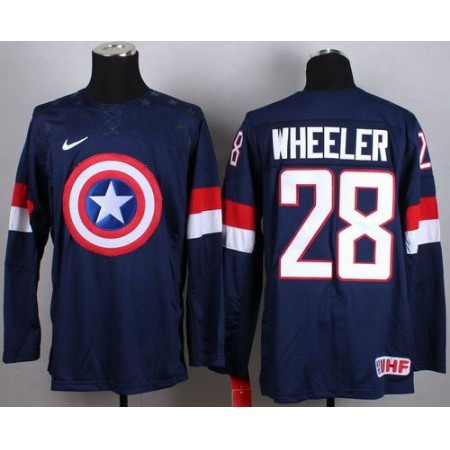 Olympic Team USA #28 Blake Wheeler Navy Blue Captain America Fashion Stitched NHL Jersey