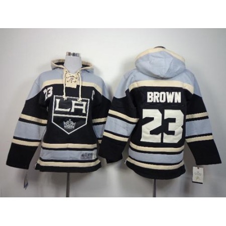 Kings #23 Dustin Brown Black Sawyer Hooded Sweatshirt Stitched Youth NHL Jersey