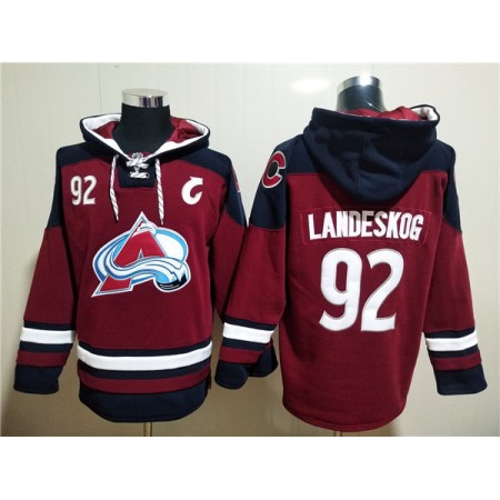 Men's Colorado Avalanche #92 Gabriel Landeskog Burgundy All Stitched Sweatshirt Hoodie