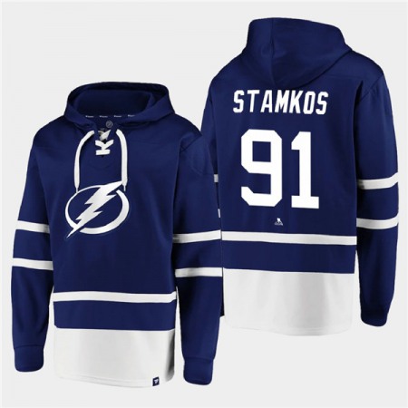 Men's Tampa Bay Lightning #91 Steven Stamkos Blue All Stitched Sweatshirt Hoodie