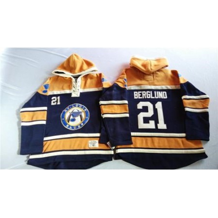 Blues #21 Patrik Berglund Navy Blue/Gold Sawyer Hooded Sweatshirt Stitched NHL Jersey