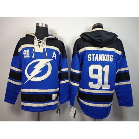 Lightning #91 Steven Stamkos Blue Sawyer Hooded Sweatshirt Stitched NHL Jersey