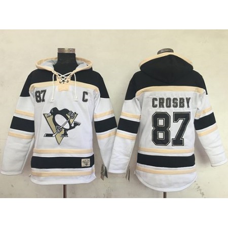 Penguins #87 Sidney Crosby White Sawyer Hooded Sweatshirt Stitched NHL Jersey