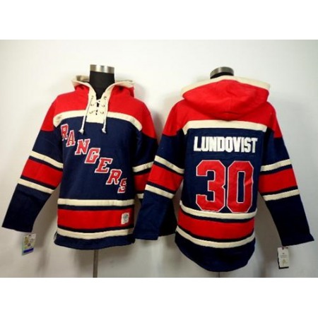 Rangers #30 Henrik Lundqvist Navy Blue Sawyer Hooded Sweatshirt Stitched NHL Jersey