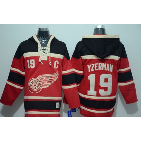 Red Wings #19 Steve Yzerman Red Sawyer Hooded Sweatshirt Stitched NHL Jersey