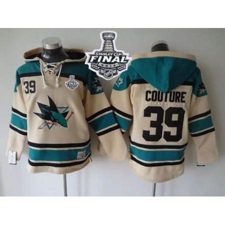 Sharks #39 Logan Couture Cream Sawyer Hooded Sweatshirt 2016 Stanley Cup Final Patch Stitched NHL Jersey