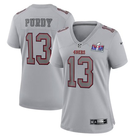 Women's San Francisco 49ers #13 Brock Purdy Nike Gray Super Bowl LVIII Atmosphere Fashion Game Jersey